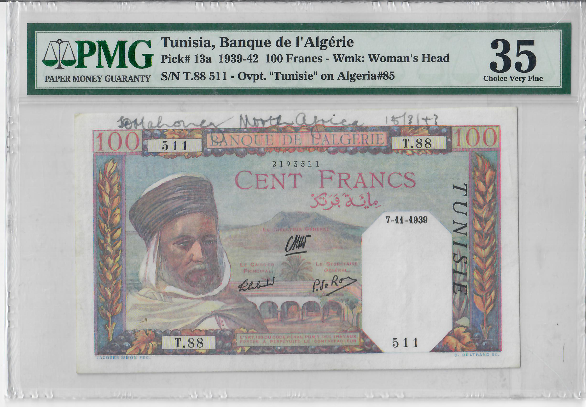 100 Francs, Tunisia 1939-42