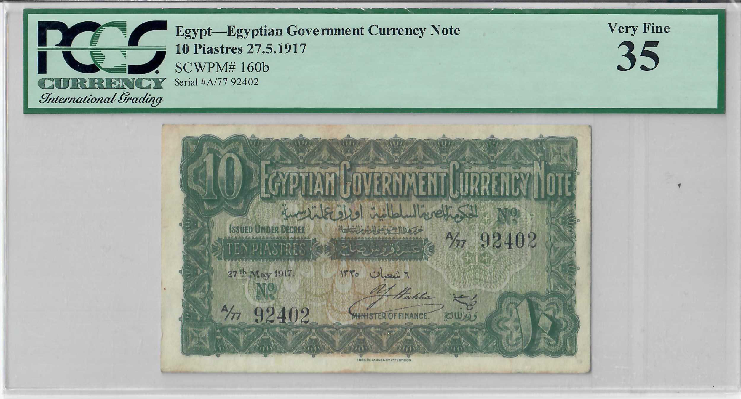10 Piastres, Egypt 1917