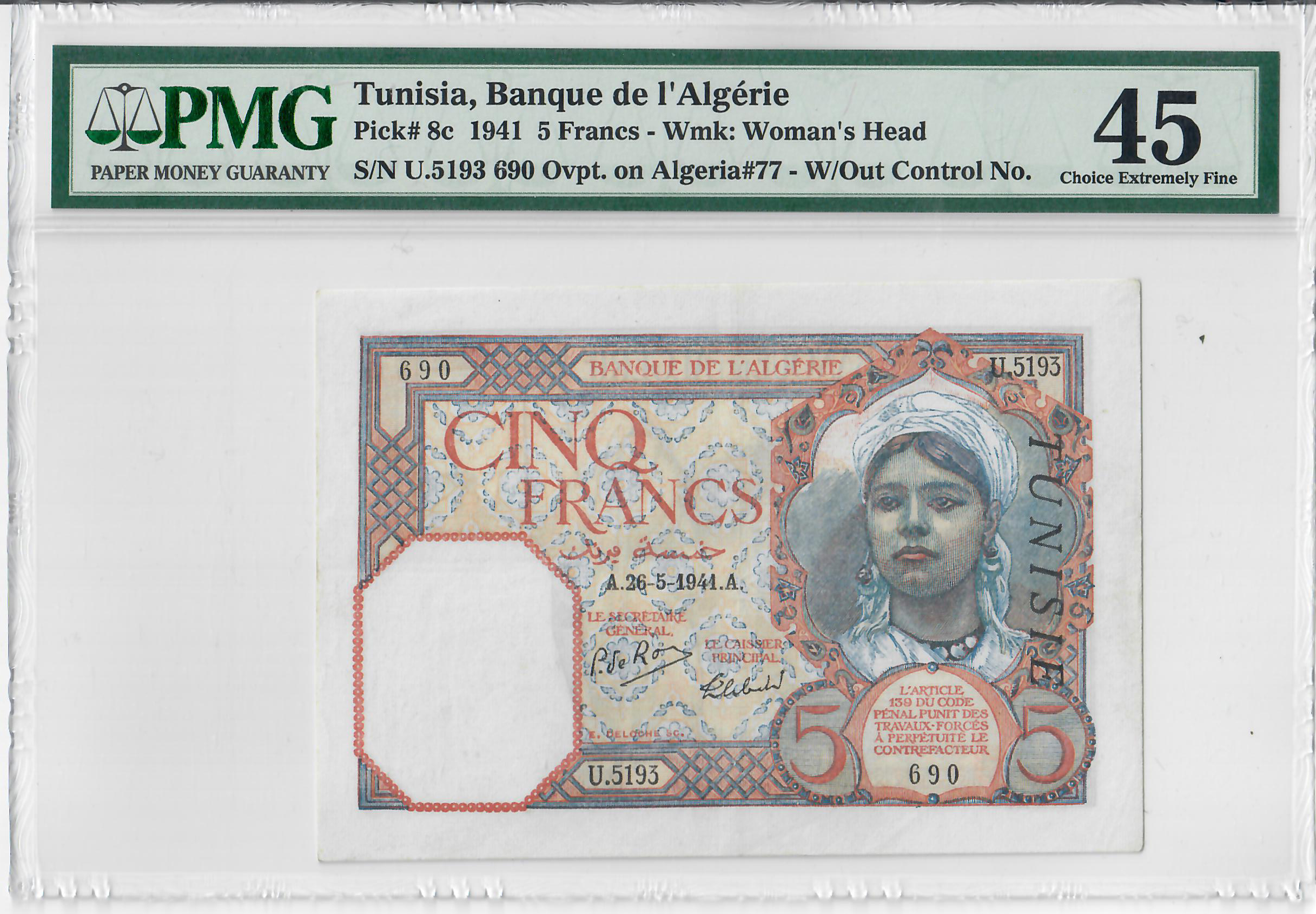 5 Francs, Tunisia 1941