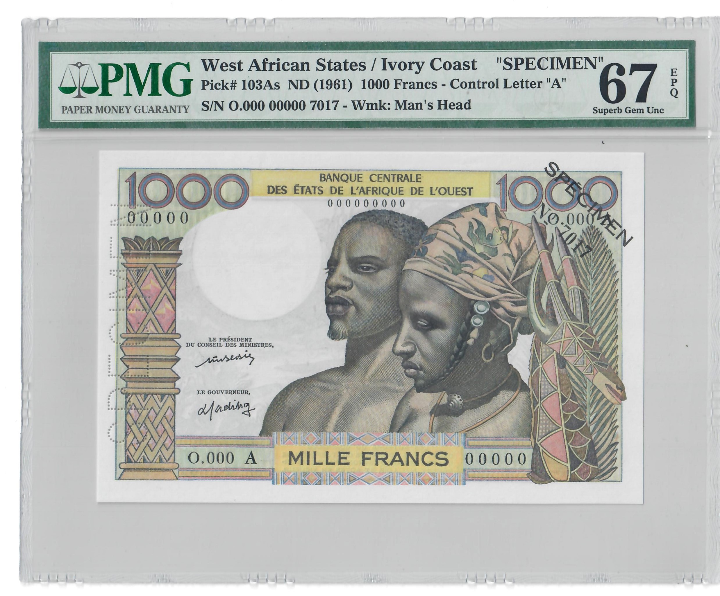 1000 Francs, Ivory Coast 1961
