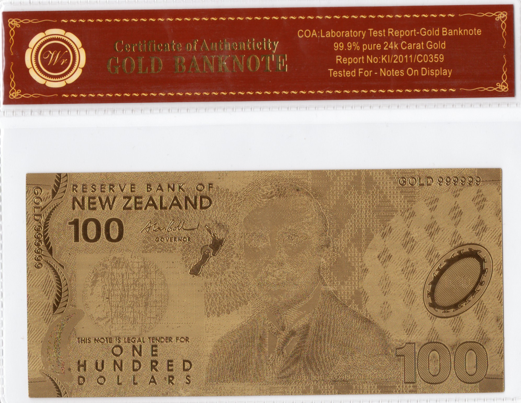 Gold 999999 NEW ZEALAND
